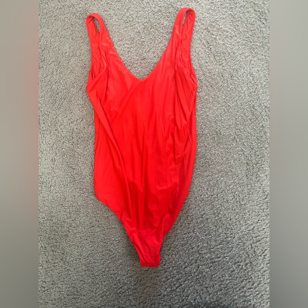 Aerie Red Bodysuit One Piece with Plunging V-Neckline